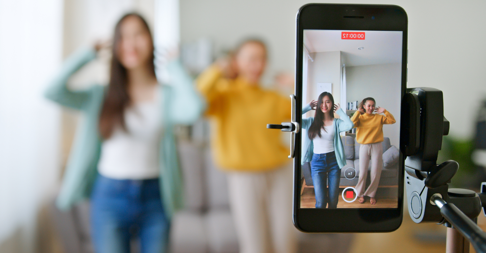 Teens filming a video for tiktok. addicted to content creation & brain rot
